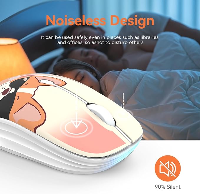 FMOUSE Cute Wireless Mouse, Bluetooth & 2.4GHz Dual Mode with USB Receiver, Silent Click, AA Battery Powered, for Kids Students Teen Girls, Compatible with Laptop Mac iPad PC (Cool French Bulldog)