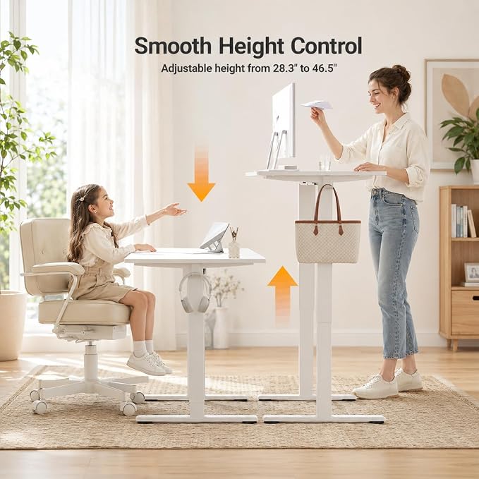 Claiks Electric Standing Desk, 55 x 24 Inch Height Adjustable Sit Stand Desk for Home Office, Computer Desk with Memory Presets, Cable Management & Headphone Hooks, 156 lbs Capacity, White