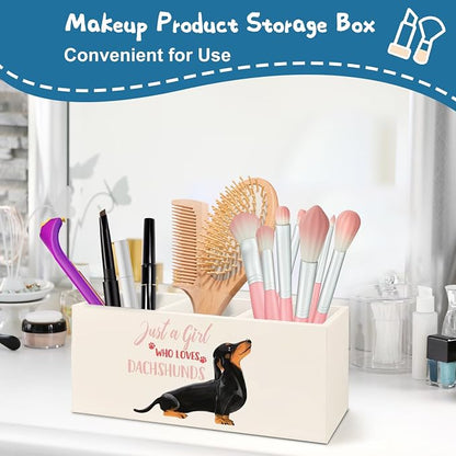 Funny Dachshund Pen Pencil Holder Organizer for Desk Accessories,Dachshund Lover Gifts for Women Girls Wooden Pen Pencil Holder for Office Desk Accessories