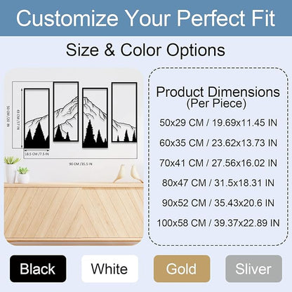 ruelen 4 Pcs Metal Mountain and Forest Wall Decorations, Minimalist Line Drawing Masculine Mountain Wall Art, Rustic Nature Hanging Wall Sculpture for Men Bedroom, Man Cave, Bachelor Pad, Office & Living Room Home Decor