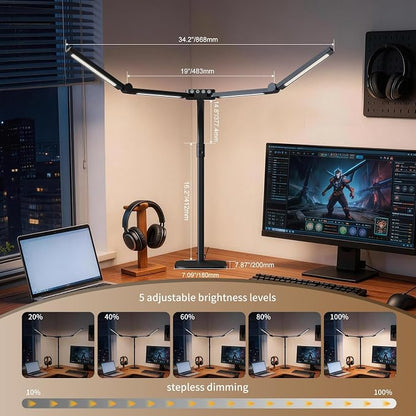 Omorepa 4 Light Bar Design Goose-Neck Architect Desk Lamp with Base,24W Bright Led Tall Overhead Desk Light for Home Office,Eye Care Reading Table Light for Desktop Working,Drafting,Reading