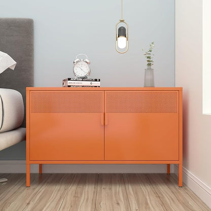 Washsemba 2 Door Accent Cabinet,Orange Metal Storage Cabinet with Adjustable Shelf,2-Tier Shelf,Multipurpose Metal Locker Storage for Office Home,Music Studio (Orange)