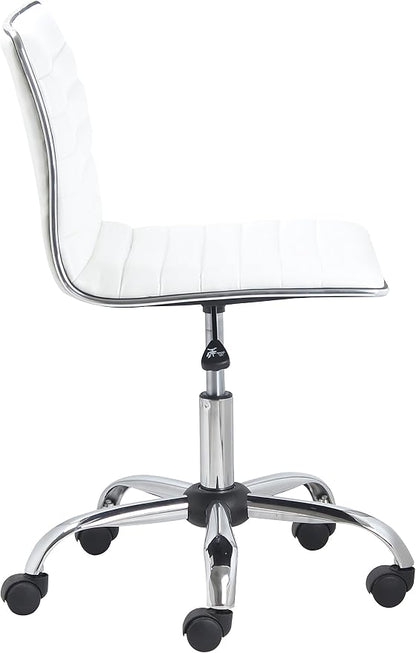 BTEXPERT BTExpert Swivel Mid Back Armless Ribbed Designer Task Chair Leather Soft Upholstery Office Chair - White