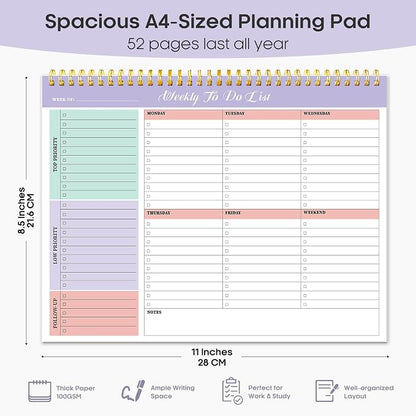 Taja 6 Pack of Weekly To Do List Notepad with 52 Undated Sheets（8.5"×11"）- Weekly Desk Planner for Women & Man, Work and Home - 6 Pack Violet Dream