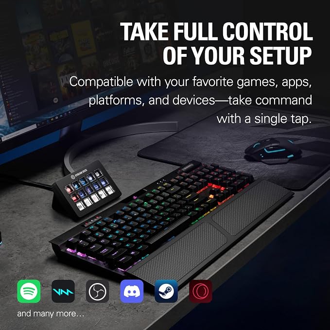Elgato Stream Deck Scissor Keys Workflow Controller | Tactile, responsive macro keys, Monitor CPU, GPU, ping, FPS, LED-lit icons, Regular plugin updates, Windows and macOS