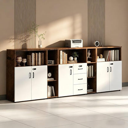 File Cabinet with Password Lock, Wood Lateral Filing Cabinet for Letter/A4 Files, 3 Drawer with Door, Printer Stand with Open Shelves for Home Office