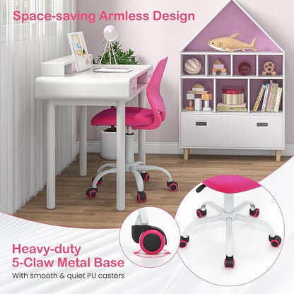 Giantex Kids Desk Chair, Adjustable Children Study Chair, Swivel Armless Mesh Task Office Chair, Computer Desk Chair with Adjustable Height & Lumbar Support, Rose
