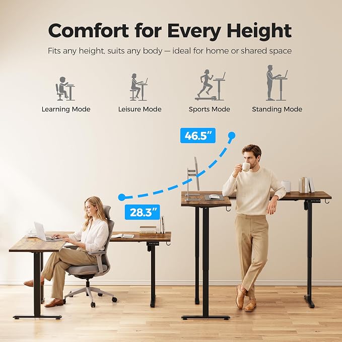 Agilestic L Shaped Standing Desk 63 inch Adjustable Height, Electric Corner Standing Desk, Sit Stand Computer Table with Splice Board, Rustic Brown
