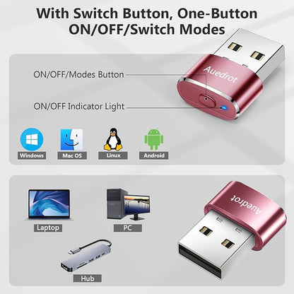 AUEDROT Mouse Jiggler Undetectable Metal USB Mouse Mover with Switch Button, Automatic Mini Mouse Shaker with 2 Jiggle Modes, Plug and Play, Keep Computer/Laptop Awake, Rose Gold, 2 PCS