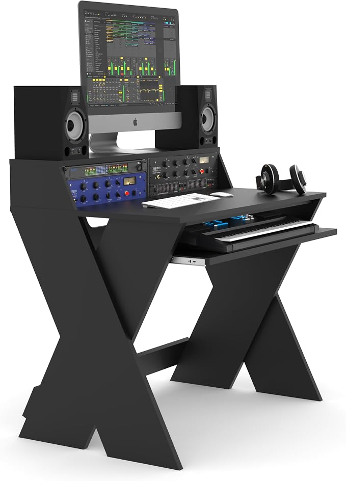 Glorious Sound Desk Compact Professional Studio Workstation with Pull-out Keyboard Compartment (Black)
