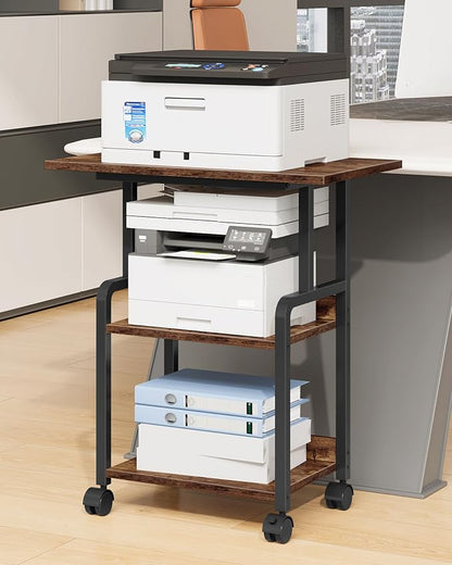 CHOEZON 23.6-in Printer Stand with Storage, 3-Tier Printer Table for Home Office, Printer Cart Under Desk Storage, Suitable for Study, Kitchen, Living Room, Rustic Brown and Black TPS02BF