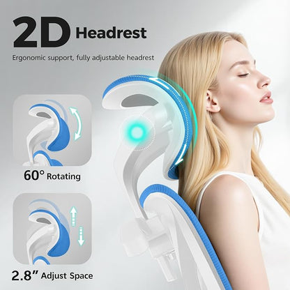 Ergonomic Office Chair High Back Desk Chair with Lumbar Support, Breathable Mesh Computer Chair with Adjustable Armrests Height, Reclining Swivel Big and Tall Gaming Chair for Home Office(Sky Blue)
