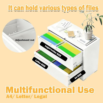 2 Drawer Lateral File Cabinet with Lock, Metal Lateral Filing Cabinets for Home Office, File Cabinet, File Storage Cabinet for Legal/Letter/A4 Documents, Assembly Required, White, 26'W