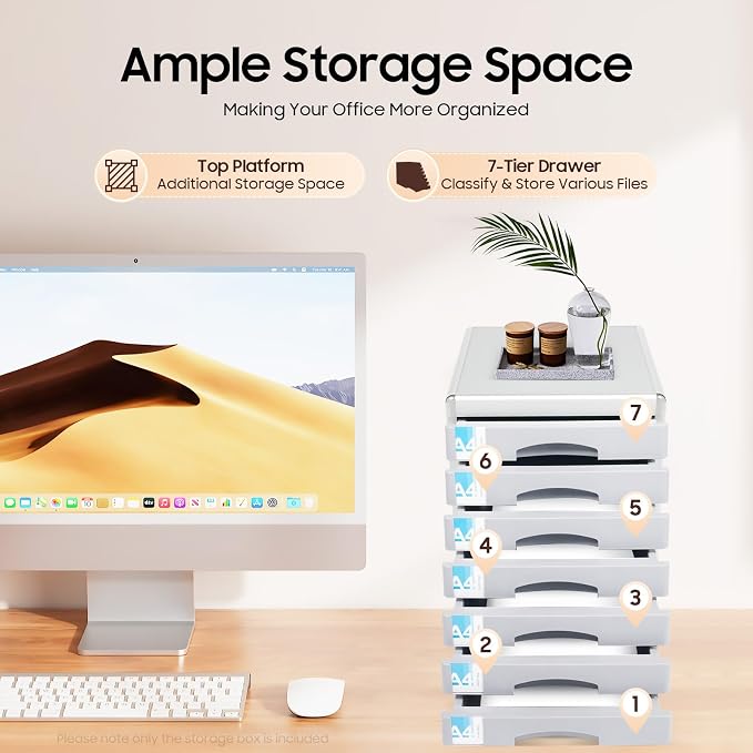 File Cabinet with Drawers Office Document Storage Box Filing Organzier Lockable Desktop Drawer Organizer for Papers Mail Notebooks Stationery (7-layer)