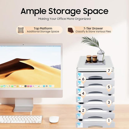 File Cabinet with Drawers Office Document Storage Box Filing Organzier Lockable Desktop Drawer Organizer for Papers Mail Notebooks Stationery (7-layer)