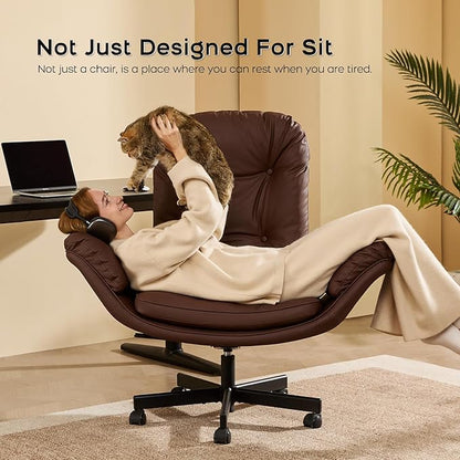 amseatec Criss Cross Office Chair with Armrests & Wheels, Recline 90/135 Lock, 400LBS Big and Tall Executive Office Chair, PU Leather Computer Desk Chair for Home & ADHD（Brown）