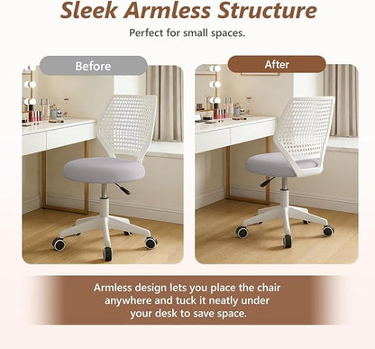 Small Office Chair with Wheels, Armless Desk Chair Height Adjustable Swivel Rolling Task Chair Breathable Mesh Ergonomic Computer Work Chair for Adult, Gray
