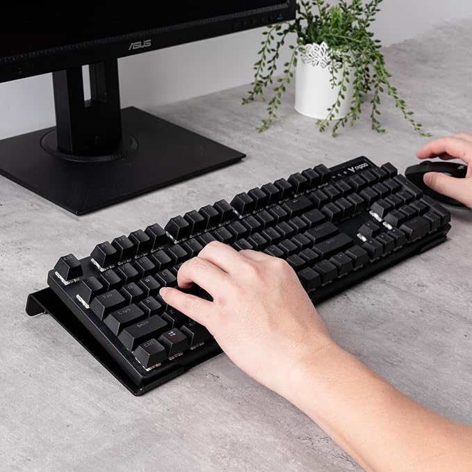 BOOMIBOO Black Acrylic Tilted Computer Keyboard Holder for Ergonomic Typing, Keyboard Stand with Silicone Anti-Slip Strip, 17 x 5.7 Inch Keyboard Tray for Office Desk, Home, School | Keyboard Stand with Silicone Anti-Slip Strip, 17 x 5.7 Inch Keyboard ...