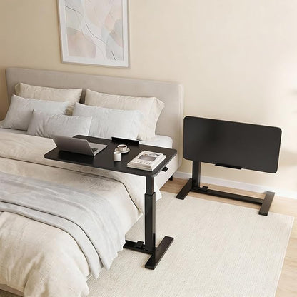 DUMOS Standing Desk on Wheels Height Adjustable Computer Cart with Pneumatic Lift, Rolling Table, Portable Workstation for Bed, Sofa, Hospital or Office Black