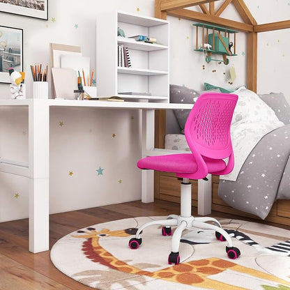 POWERSTONE Small Home Office Desk Chair, Swivel Rolling Study Computer Chair, Adjustable Height Task Chair with Armless Mid Back, Upholstered Mesh Seat, Rose