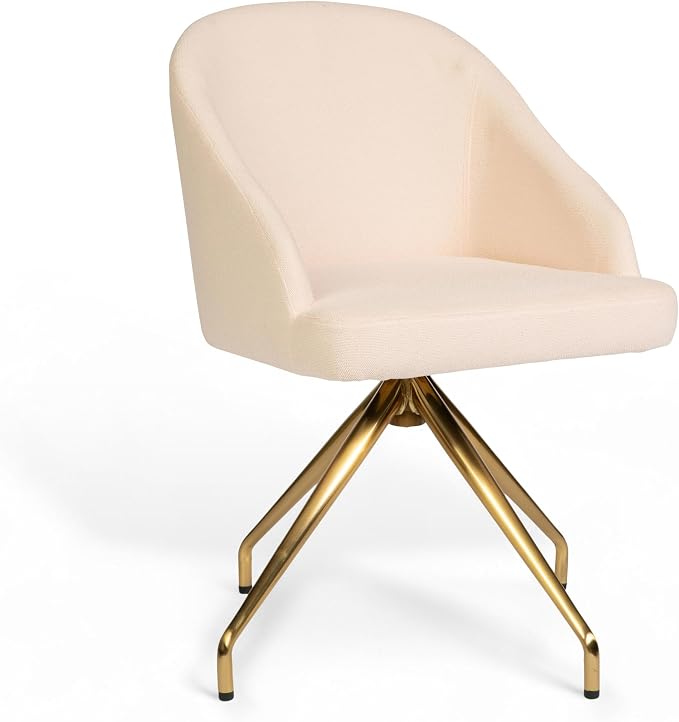 Martha Stewart Sora Stationary Swivel Task Chair with Sloped Arms for Home Office in Conch Shell Fabric with Polished Brass Frame