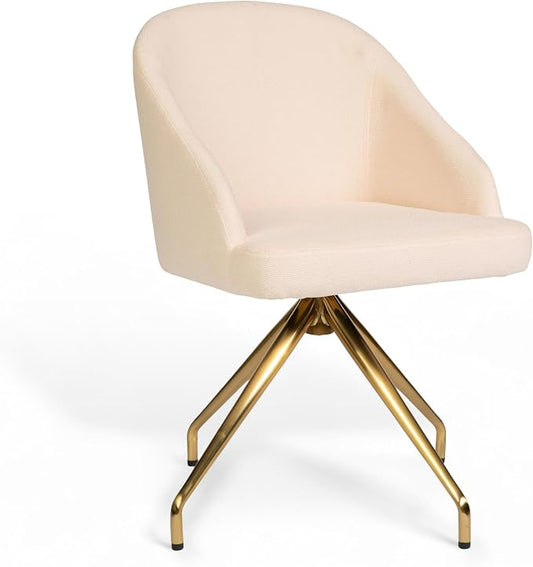 Martha Stewart Sora Stationary Swivel Task Chair with Sloped Arms for Home Office in Conch Shell Fabric with Polished Brass Frame