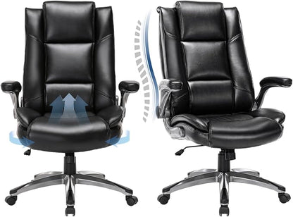 COLAMY Leather Executive Office Chair Set of 2 - High Back Ergonomic Home Computer Desk Chair with Padded Flip-up Arms, Adjustable Tilt Lock, Swivel Rolling Chair for Adult Working Study, Black