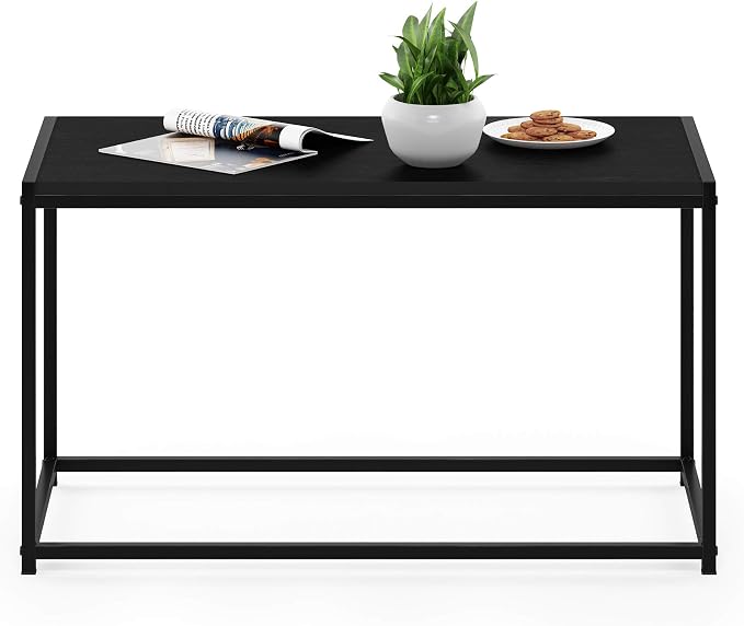 Furinno Camnus Coffee Table, Metal Frame Black Coffee Table, Rectangular Wide Side Table, Easy Assembly, for Living Room, Bedroom, Home Office, Dark Americano