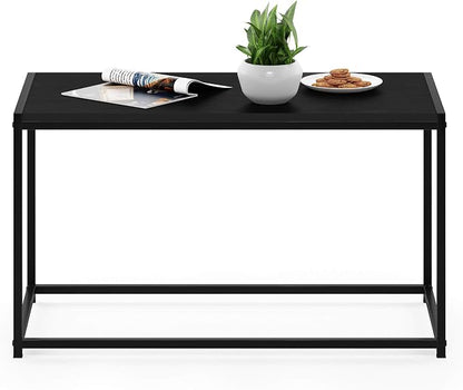 Furinno Camnus Coffee Table, Metal Frame Black Coffee Table, Rectangular Wide Side Table, Easy Assembly, for Living Room, Bedroom, Home Office, Dark Americano