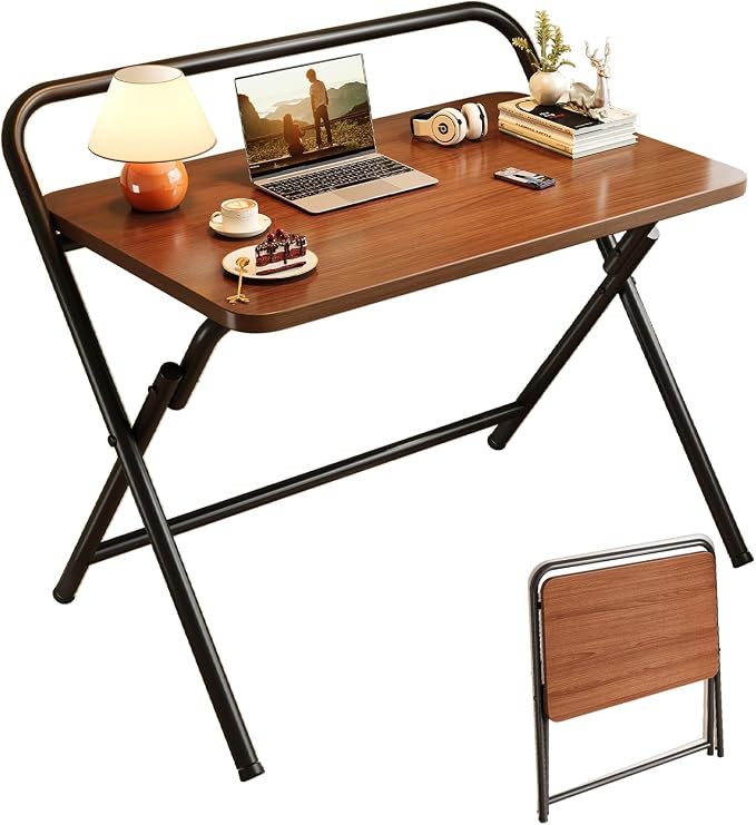 Folding Desk, Small Foldable Computer Desk, Small Table | No Assembly Required,Foldable,24 x 16 Inch,Dark Brown,Suitable for studying&working or dining