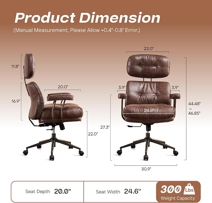 CAODOC Big and Tall Office Chair, 300LBS Suede Fabric Executive Office Chair Whit Lumbar Support, Managerial Home Desk Chair, Heavy Duty High Back Computer Chair(Suede Dark Brown)