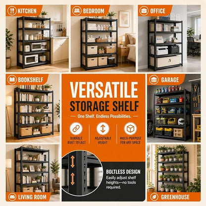 Bolt-Free Metal Bookshelf, Adjustable Tall Bookcase with Anti-Drop Fence, Heavy Duty Deep Book Shelf, Large Office Bookshelf, Modern Storage Shelves for Bedroom, LivingRoom, Garage