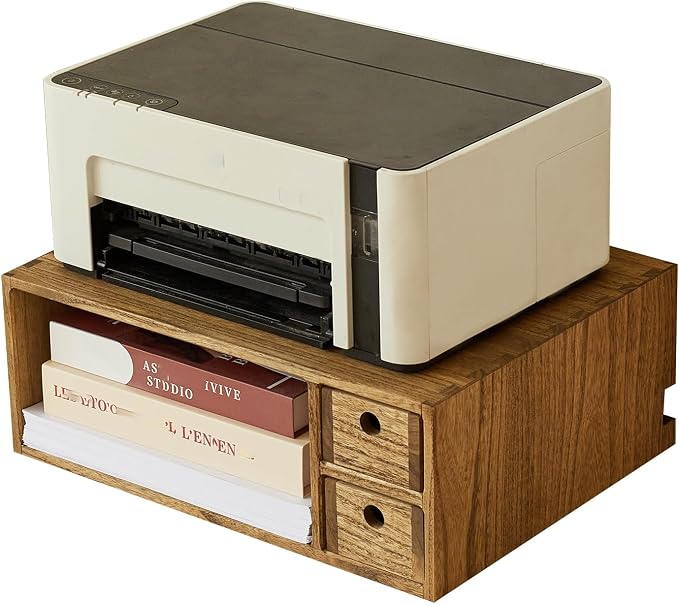 KIRIGEN Printer Stand with Storage Drawer and Cable Management for Desk Document Paper Organizer for Home Office DYJG-DBR