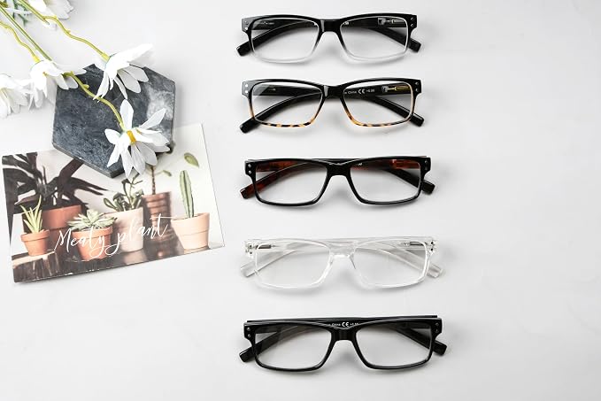 Eyekepper Vintage Reading Glasses for Men - 5 Pack Classic Readers with Spring Hinges +3.75
