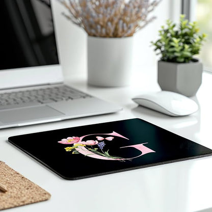 Mouse Pad Pinks Flowers Initial Letters Mousepad Desktop Laptop Computer Accessories Home Office Gaming Work Desk Computer Non-Slip Rubber Monogram Floral Alphabet A-Z mousepad (G)