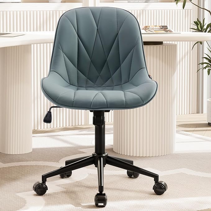 Rowill Modern Office Chair - Ergonomic Swivel Leather Desk Chair with Curved Backrest, Height Adjustable Rolling with Wheels, Perfect for Study Room & Office, Grayish Green