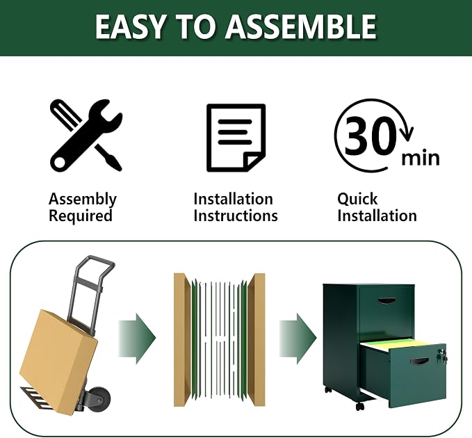 Polup 2 Drawer File Cabinet with Lock, Small Rolling Filing Cabinet for Home Office, Metal Mobile File Cabinets on Wheels, Under Desk Office Cabinets for Letter Size Folders - Assembly Required