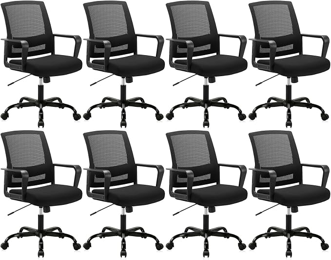 CLATINA Ergonomic Rolling Mesh Desk Chair with Executive Lumbar Support and Adjustable Swivel Design for Home Office Computer Black 8 Pack