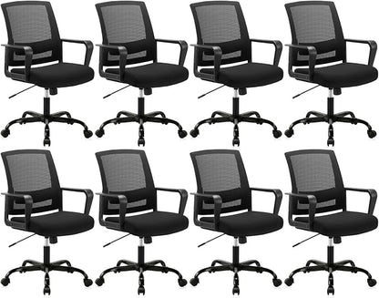 CLATINA Ergonomic Rolling Mesh Desk Chair with Executive Lumbar Support and Adjustable Swivel Design for Home Office Computer Black 8 Pack