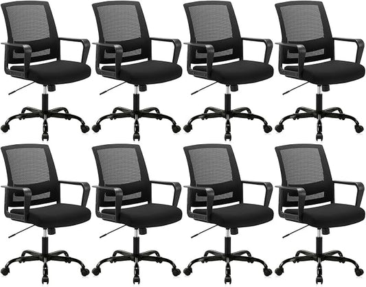 CLATINA Ergonomic Rolling Mesh Desk Chair with Executive Lumbar Support and Adjustable Swivel Design for Home Office Computer Black 8 Pack