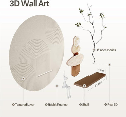3D Textured Neutral Abstract Wall Art Decor with Shelf, Boho Beige and Brown Artwork for Walls, Modern Minimalist Wall Decor for Living Room, Hallway, Dining Room, Kitchen, Bedroom, Office 24x24 Inch