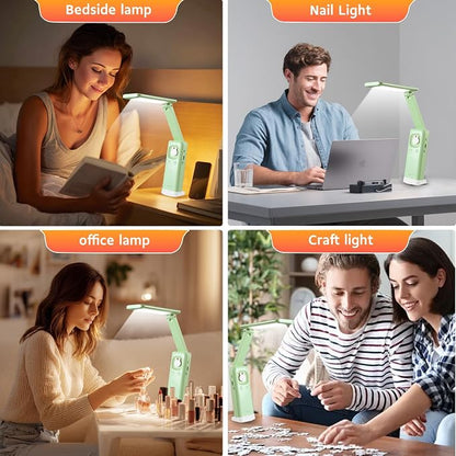 VAVOFO Cute Bunny Desk Lamp, Foldable LED Rechargeable Eye-Caring Reading Light, 3 Color Modes Dimmable Night Light for Kids Girls Bedroom Study Dorm Room (Mint Green)