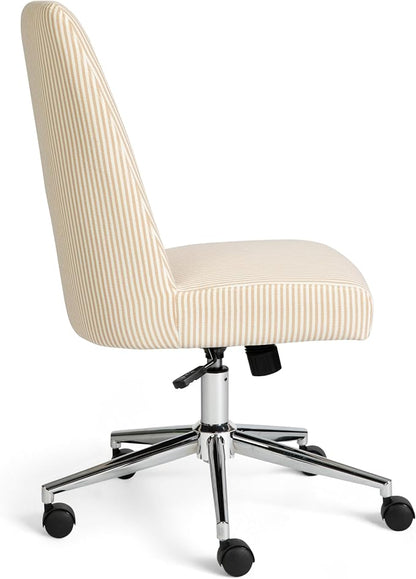 Martha Stewart Maeve Swivel Task Chair with Height Adjustable Seat for Home Office in Conch Shell Fabric with Polished Brass Frame