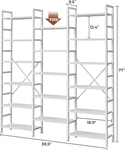 SUPERJARE Triple Bookshelf, Bookcase with 17 Open Display Shelves, Wide Book Shelf Book Case for Home & Office, 6 Tier, White