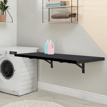 Houseables Wall Mounted Desk, Murphy Desk, Wall Mounted Folding Table, Laundry Folding Table, Fold Down Work Bench, Foldable Mount Station, Floating Bar, Hanging, Dining, Kitchen, Clothes, 48x16 Black