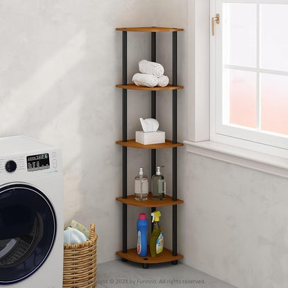 Furinno Turn-N-Tube Storage Shelves, 5-Tier Book Shelf, Corner Shelf, Toolless Open Shelves, for Organization and Storage, Living Room, Home Office, Hallway, Bedroom, Light Cherry