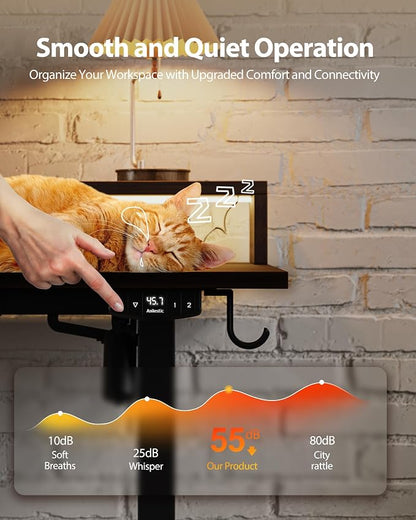 Agilestic 55 x 24 Inch Electric Standing Desk with Shelf, Height Adjustable Desk with Power Outlets & LED, Sit Stand Up Table with Monitor Stand, Computer Workstation, Dark Walnut