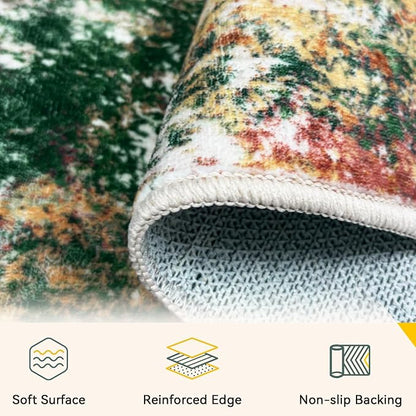 RELEANY Washable Area Rugs 9'x12' Non-Slip Modern Abstract Soft for Living Room Entryway Bedroom Kitchen, Print Pattern, Green Orange Rust Red Cream Colorful