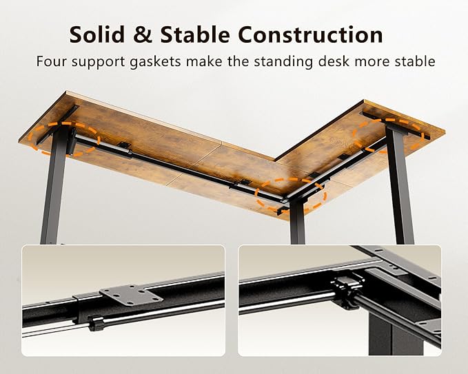Casaottima 71 Inch Reversible Electric L Shaped Standing Desk, Height Adjustable Corner Stand up Desk, Ergonomic Large Lift Table for Home, Office, Workstation, Reception Room, Rustic Brown