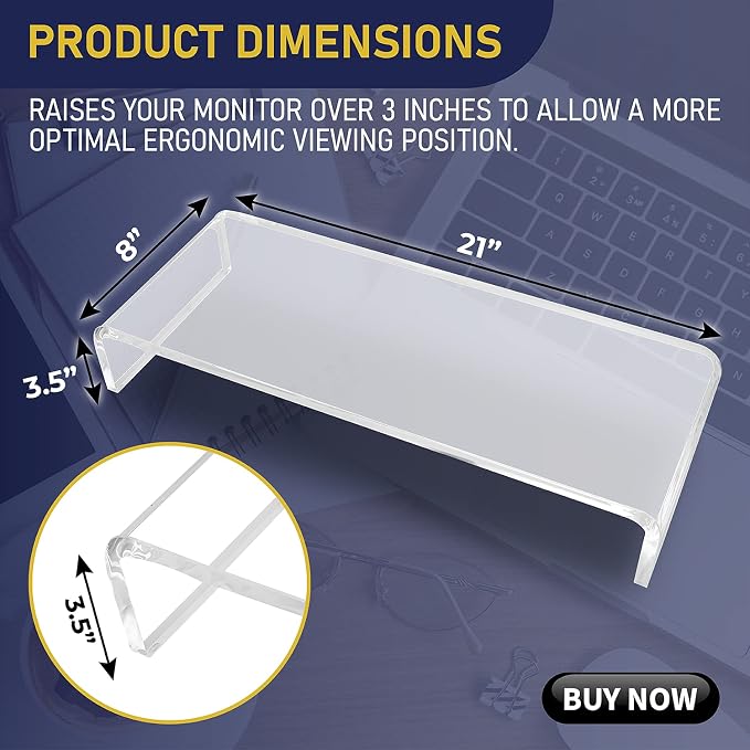 Dasher Products Acrylic Laptop Stand with Matching Pen Holder, Contemporary Design, Ergonomic Viewing Position, Raises Monitor 3 inches, 12mm Thick Clear Acrylic, No More Clutter